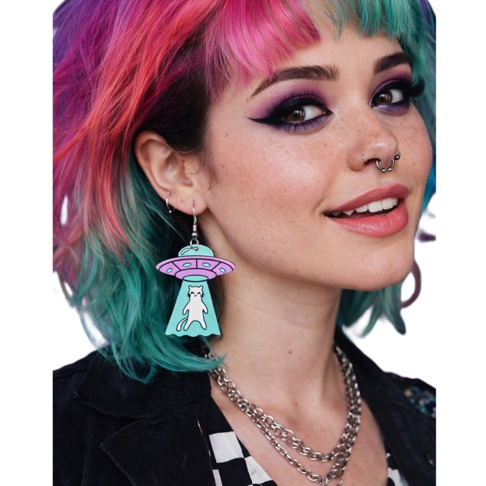 Space Cat UFO Earrings